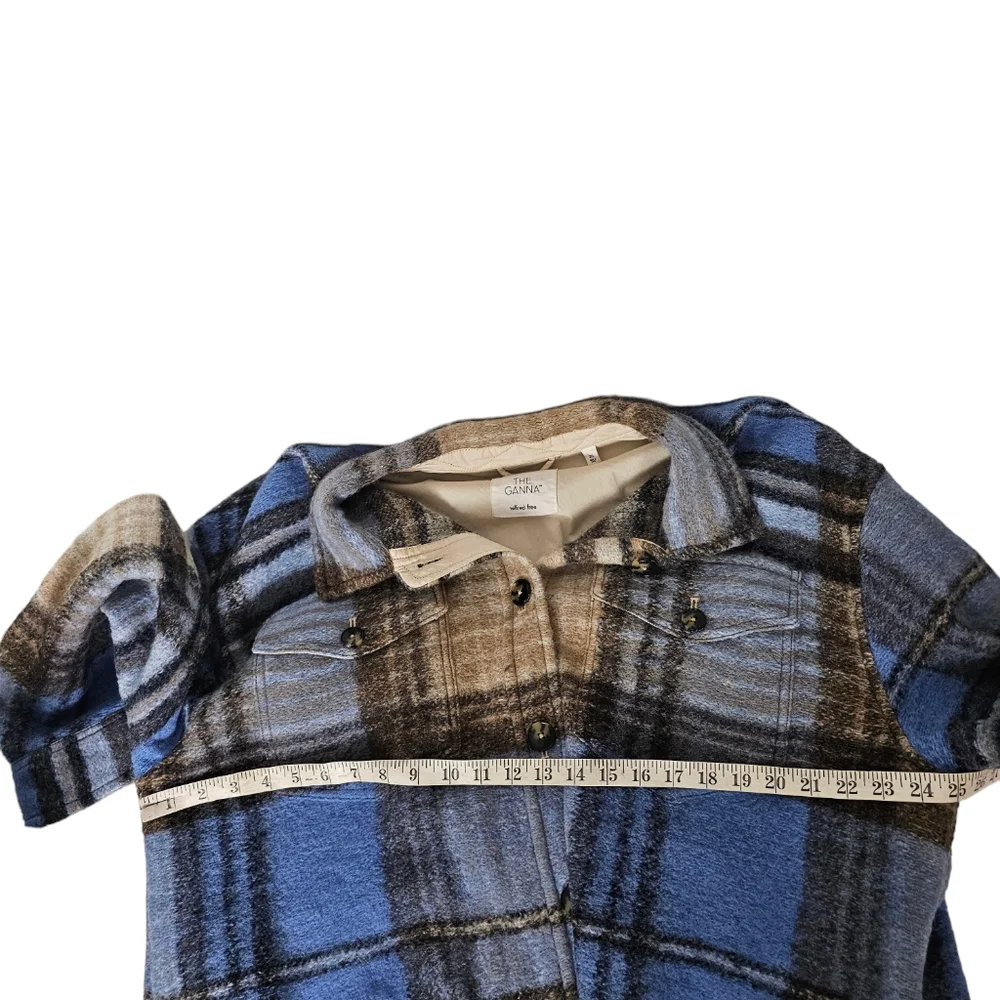 Aritzia Wilfred Ganna Jacket Wool Long Plaid Blue Brown Black Shacket Size 2XL - Picture 7 of 9